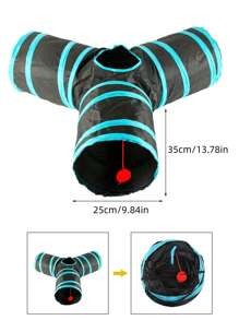 1pc Striped Pattern Cat Tunnel, Black Polyester Foldable Pet Toy For Household - Black - View 2