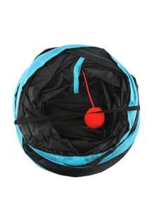 1pc Striped Pattern Cat Tunnel, Black Polyester Foldable Pet Toy For Household - Black - View 4