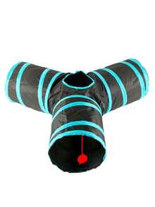 1pc Striped Pattern Cat Tunnel, Black Polyester Foldable Pet Toy For Household - Black - View 5