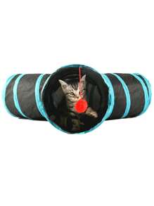 1pc Striped Pattern Cat Tunnel, Black Polyester Foldable Pet Toy For Household - Black - View 6
