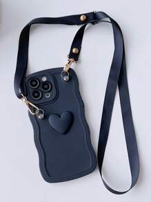 带手机吊饰波浪图案斜挎手机壳，带挂绳，兼容 iPhone - 黑色 - 查看 2