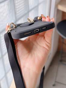 带手机吊饰波浪图案斜挎手机壳，带挂绳，兼容 iPhone - 黑色 - 查看 3