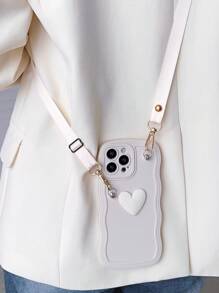 Crossbody Phone Case With Phone Charm Wave Pattern Crossbody Phone Case With Lanyard Compatible With Iphone - Beige - View 1