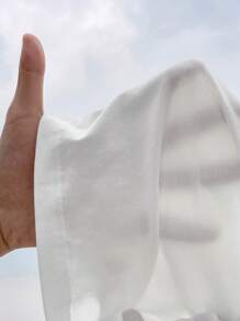 SHEIN Frenchy Letter Embroidery Batwing Sleeve Tee - White - View 7