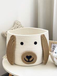 1pc Cartoon Dog Design Pet Storage Basket, Beige Cute Polyester Desktop Storage Basket For Household - Beige - View 1