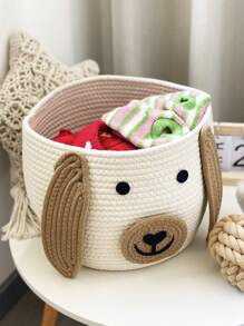 1pc Cartoon Dog Design Pet Storage Basket, Beige Cute Polyester Desktop Storage Basket For Household - Beige - View 2