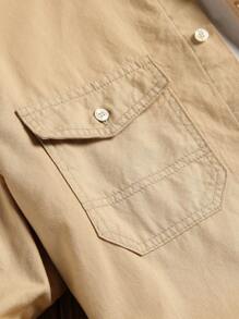 Manfinity Homme 男士棉翻蓋口袋前紐扣牛仔襯衫不帶T恤 - 卡其色 - 查看 6