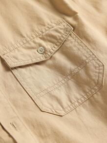 Manfinity Homme 男士棉翻蓋口袋前紐扣牛仔襯衫不帶T恤 - 卡其色 - 查看 7