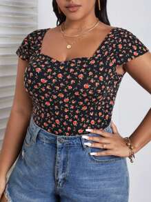 Dreamara 大碼碎花雞心領口T恤 - 彩色 - 查看 3