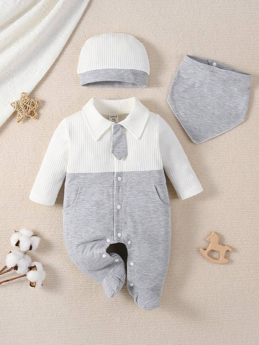 Baby Girl Two Tone Button Front Footed Sleep Jumpsuit - Multicolor - View 1