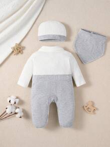 Baby Girl Two Tone Button Front Footed Sleep Jumpsuit - Multicolor - View 2