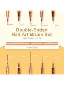 6入組雙頭美甲內襯刷套裝條紋刷設計刷用於長線條微小細節，精細繪圖指甲刷用於美甲 - 香檳色 - 查看 2