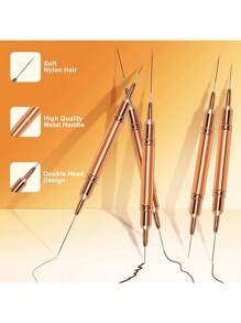 6入組雙頭美甲內襯刷套裝條紋刷設計刷用於長線條微小細節，精細繪圖指甲刷用於美甲 - 香檳色 - 查看 4