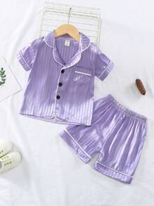 Toddler Girls Contrast Piping Satin PJ Set - Purple - View 1