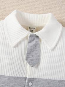 Baby Girl Two Tone Button Front Footed Sleep Jumpsuit - Multicolor - View 7