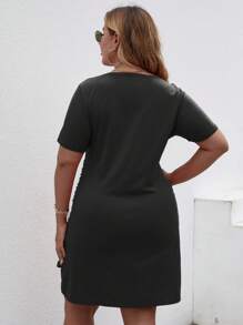 SHEIN LUNE Plus Tie Front Solid Dress