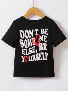 SHEIN Toddler Boys Slogan Graphic Tee - Black - View 1