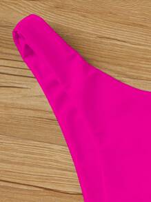 SHEIN Swim 素色高衩泳褲 - 玫紅色 - 查看 4