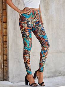 SHEIN Clasi 滿版印花高腰緊身打底褲 - 彩色 - 查看 6