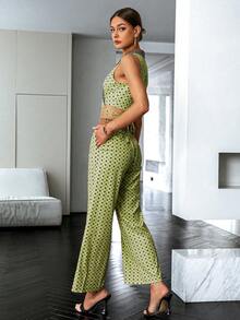 Sollinarry Top crop con estampado & Pantalones de pierna ancha - Verde - Ver 2