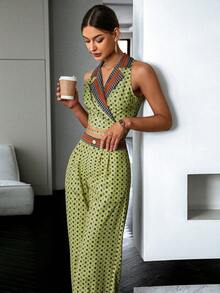 Sollinarry Top crop con estampado & Pantalones de pierna ancha - Verde - Ver 3