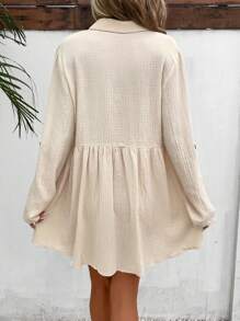 SHEIN Frenchy Solid Button Front Smock Dress Winter - Apricot - View 2
