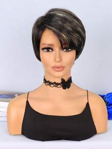 Tóc Giả Ngắn Thẳng Tổng Hợp Có Mái - Màu dương cầm - Xem 1