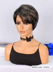 Tóc Giả Ngắn Thẳng Tổng Hợp Có Mái - Màu dương cầm - Xem 2