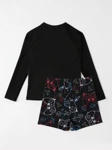 Tween Boy Gamepad & Letter Graphic Beach Swimsuit Kids Swimming ,Kids Beachwear