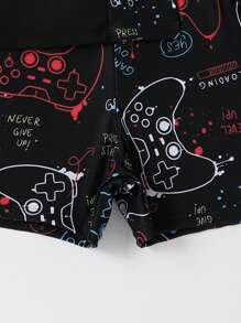 Tween Boy Gamepad & Letter Graphic Beach Swimsuit Kids Swimming ,Kids Beachwear