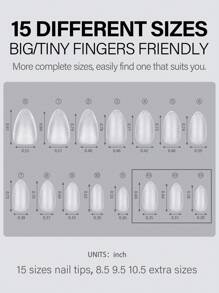 240pcs Short Almond Shaped Full Cover Fake Nails,15 Sizes Frosted Acrylic Nail Tips,For Nail Salon Press On Nails Gel Nails Kit Nail Supplies - Clear - View 4