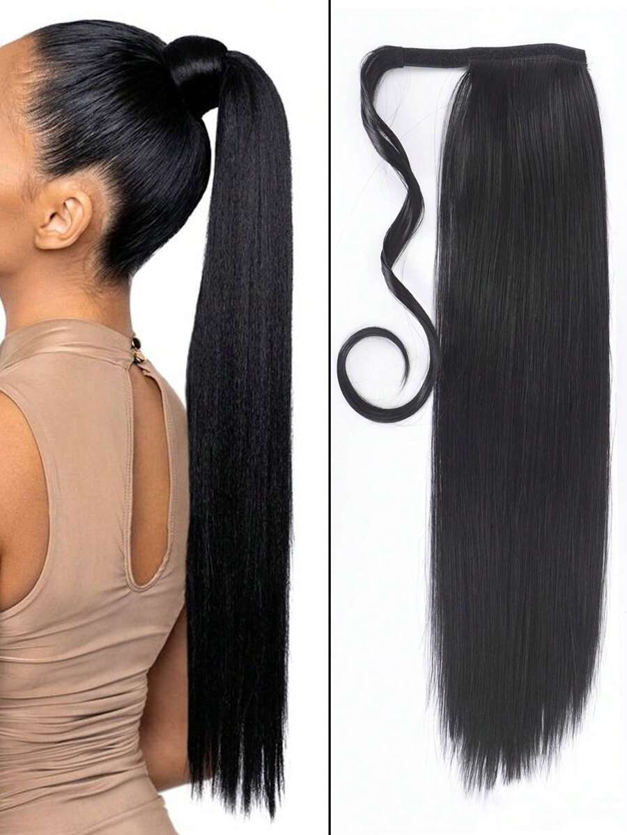 Long Straight Ponytail Synthetic Hair Extension - Black - View 1