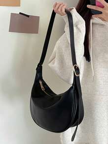 Medium Zipper Hobo Bag Minimalist Black Adjustable Strap, Japanese Bag, Street & Japanese Bag For Women