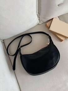 Medium Zipper Hobo Bag Minimalist Black Adjustable Strap, Japanese Bag, Street & Japanese Bag For Women