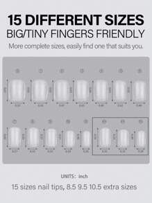 240入組超短方形全覆式假指甲，15個尺寸霧面亞克力指甲貼，適用於美甲沙龍壓克力指甲凝膠指甲套裝美甲用品 - 無色 - 查看 4