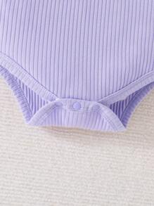 Baby Floral Print Ruffle Trim Bodysuit & Bow Front Shorts & Headband - Lilac Purple - View 5