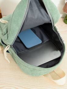 Preppy Classic Backpack Solid Colour Zipper Adjustable Strap - Green - View 5