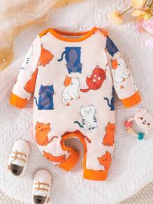 Baby Cartoon Graphic Contrast Binding Jumpsuit - Multicolor - View 1