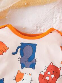 Baby Cartoon Graphic Contrast Binding Jumpsuit - Multicolor - View 3