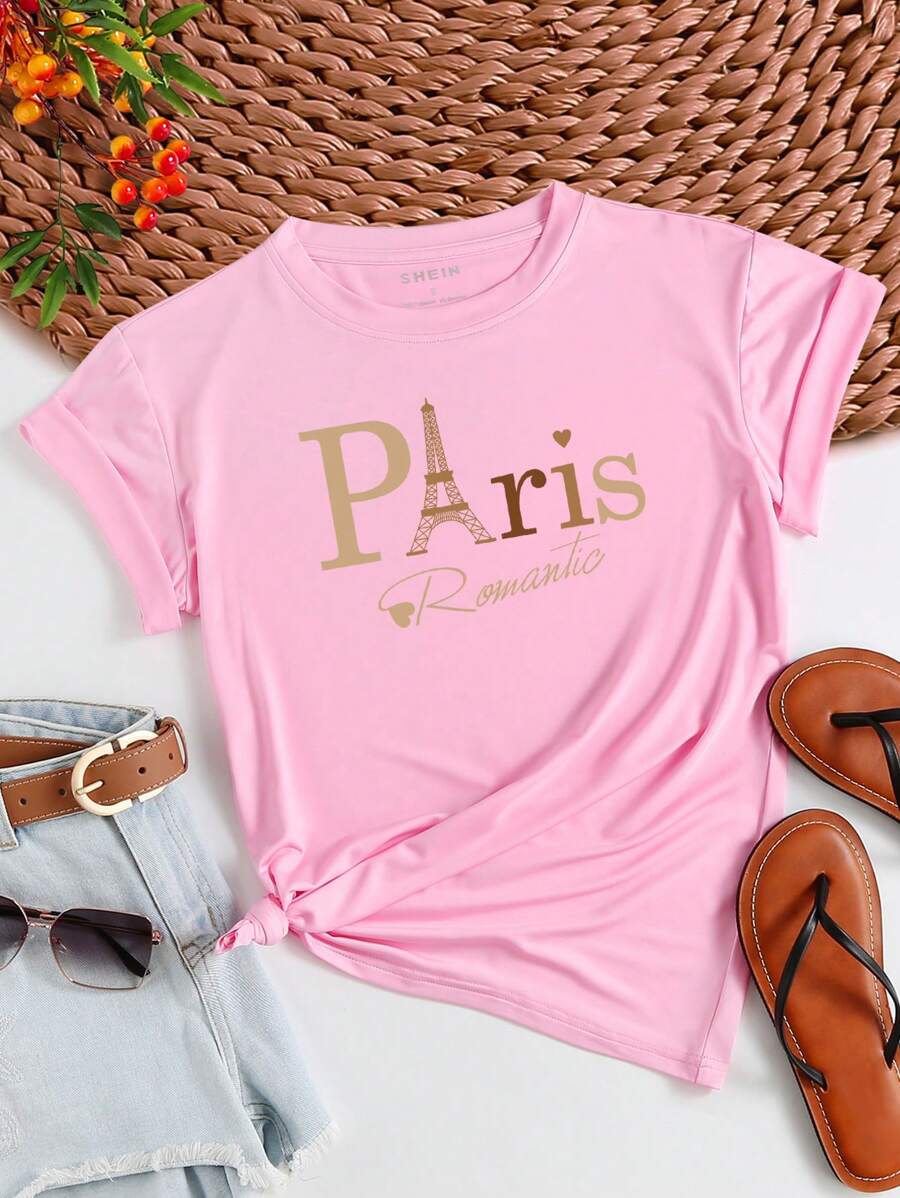 INAWLY Áo thun nữ Tim Giải trí - Hồng - Xem 1