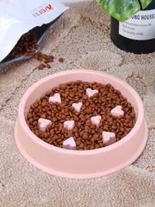 1pc Heart Detail Pet Slow Food Bowl For Cat For Eating - Pink - View 3