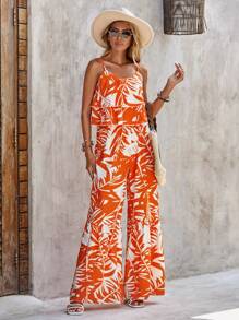 SHEIN VCAY Tropical Print Cami Top & Wide Leg Pants - Multicolor - View 3