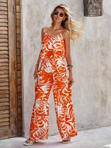 SHEIN VCAY Tropical Print Cami Top & Wide Leg Pants - Multicolor - View 4