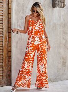 SHEIN VCAY Tropical Print Cami Top & Wide Leg Pants - Multicolor - View 6