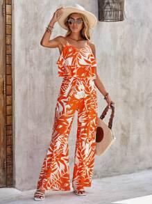 SHEIN VCAY Tropical Print Cami Top & Wide Leg Pants - Multicolor - View 1