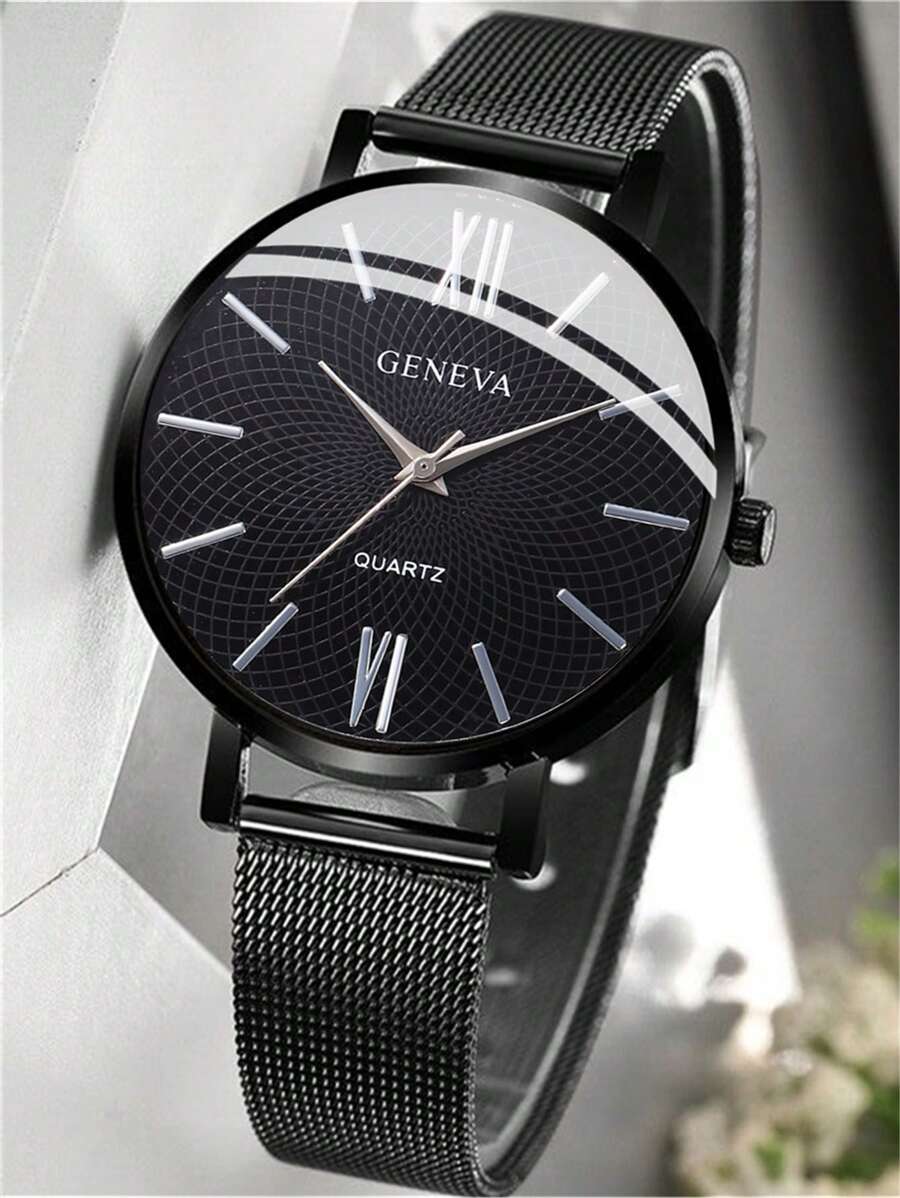 1 Miếng Đen Thép không gỉ Dây đeo Giải trí Tròn Quay số đồng hồ Quartz , Đối với Cuộc sống hàng ngày