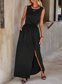 SHEIN LUNE Bộ đồ hai mảnh nữ Chia Tách cao màu trơn Giải trí - màu đen - Xem 4