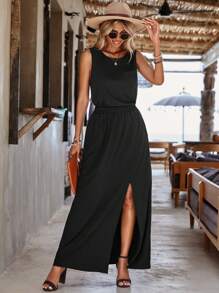 SHEIN LUNE Bộ đồ hai mảnh nữ Chia Tách cao màu trơn Giải trí - màu đen - Xem 6