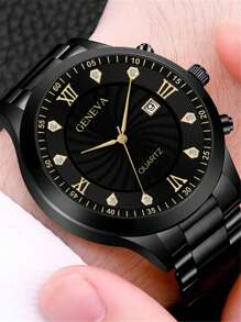 Luxury Men's Steel Band Single Calendar Quartz Watch, Men's Casual Quartz Watch, Gift For Men