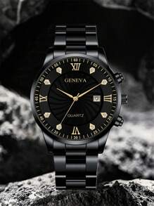 Luxury Men's Steel Band Single Calendar Quartz Watch, Men's Casual Quartz Watch, Gift For Men